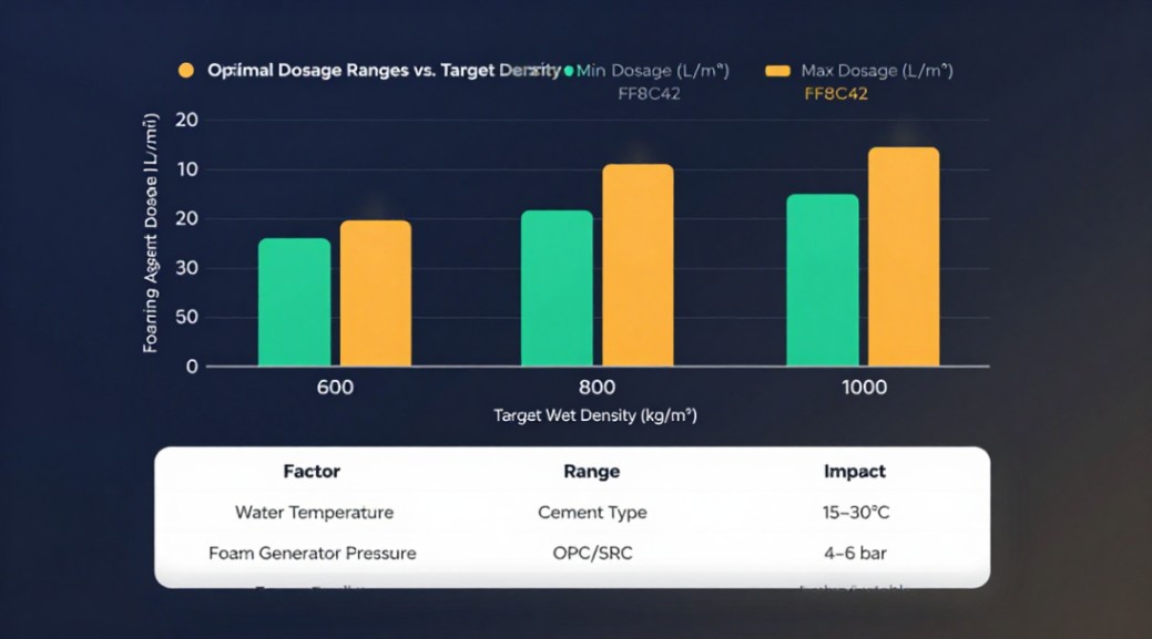 Figure 1: Optimal foaming agent dosage ranges by target wet density and key influencing factors.