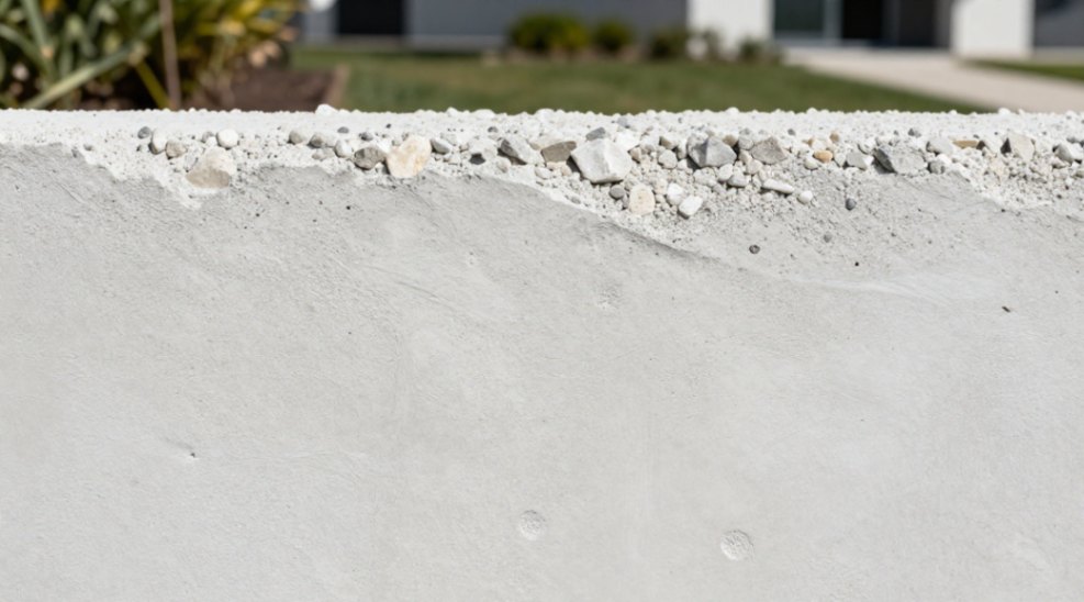 White concrete’s surface reveals fine aggregate and a durable, non-porous finish.